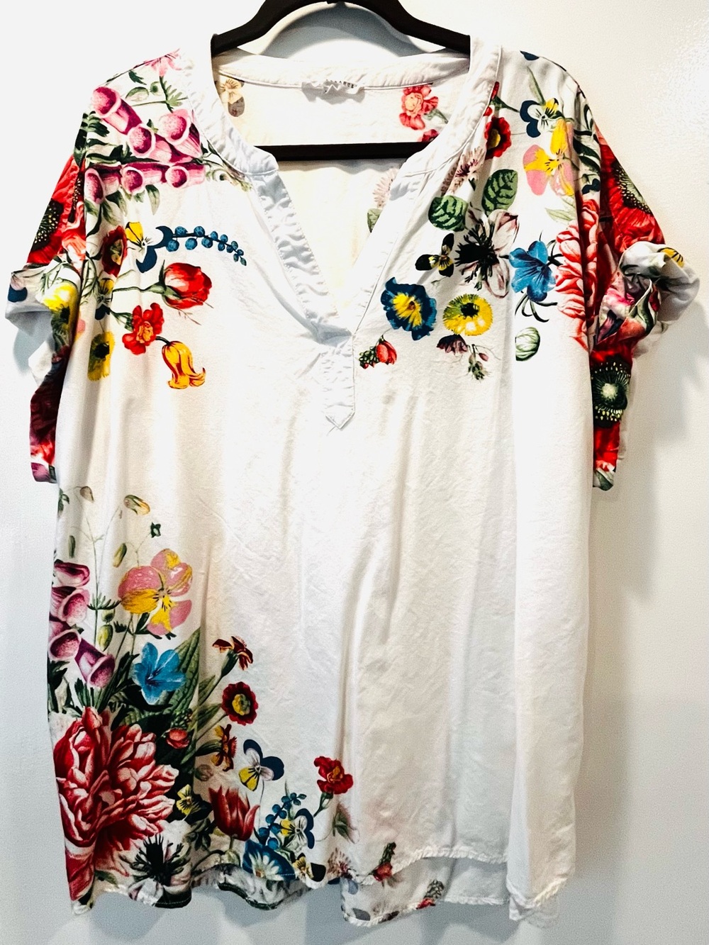 Jane and Delancey White Floral Shirt sleeve Print Blouse 2X